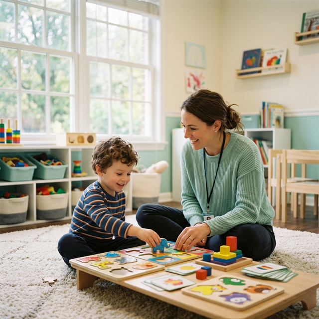 Rota Rehabilitasyon terapisti bir çocukla çalışırken
