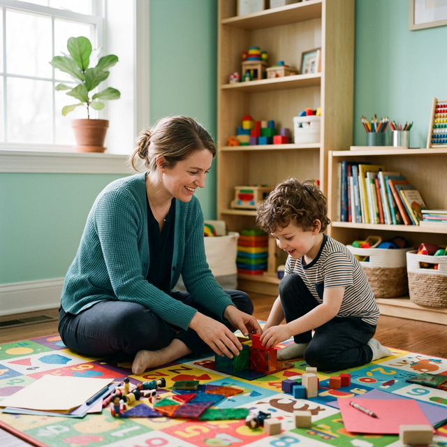 Terapist çocukla bireysel seansta çalışıyor